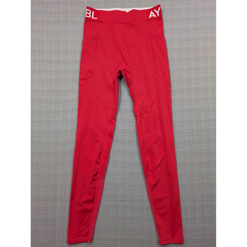 AYBL Leggings Womens Small Red Ankle Pockets Logo Waistband Yoga Gym Training